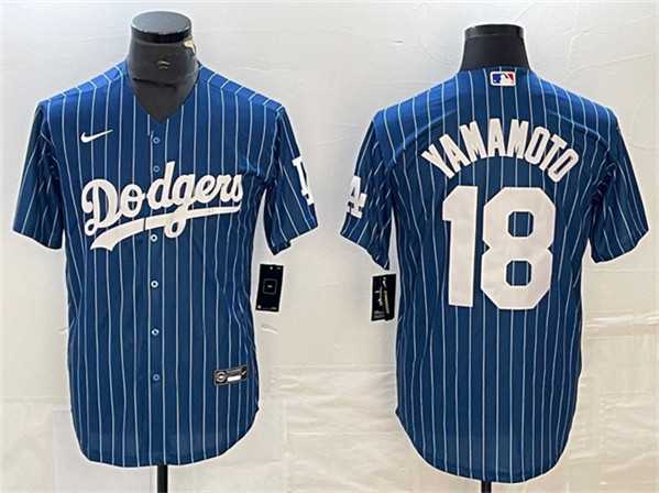 Mens Los Angeles Dodgers #18 Yoshinobu Yamamoto Navy Cool Base With Patch Stitched Jersey